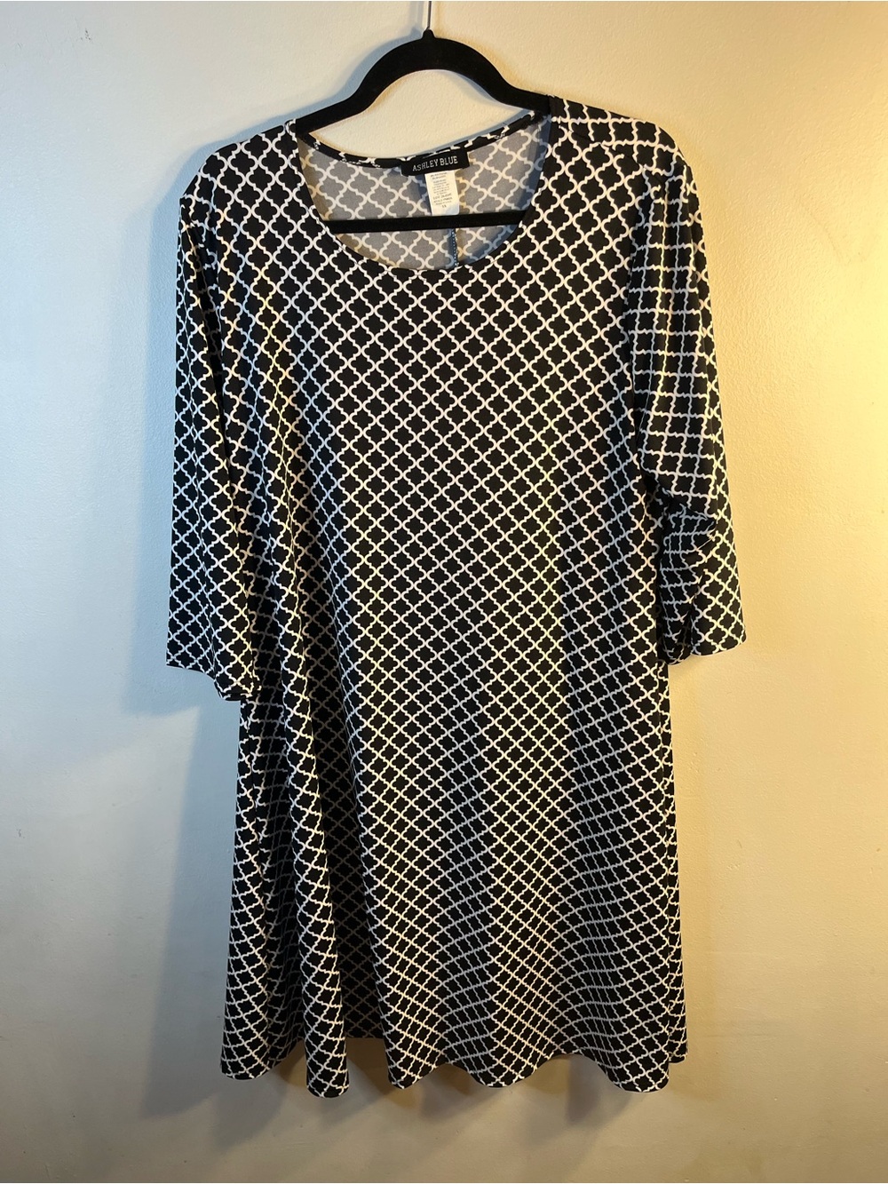 Ashley Blue Black & White Geometric Swing Dress 1X